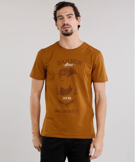 Camiseta-Masculina--Barber-Shop--Manga-Curta-Decote-Careca-em-Algodao---Sustentavel-Caramelo-9165157-Caramelo_1