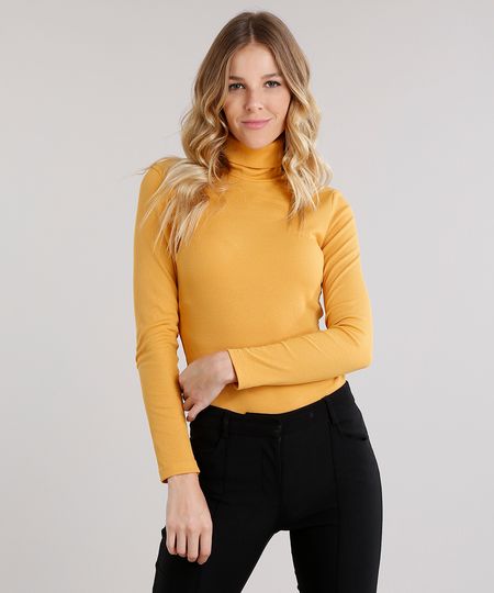 Blusa-Feminina-Gola-Alta-Basica-Canelada-Manga-Longa-Amarelo-Escuro-9083013-Amarelo_Escuro_1
