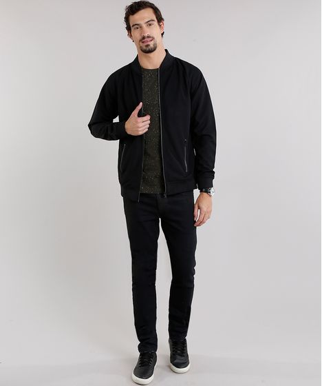 jaqueta masculina bomber manga longa preta