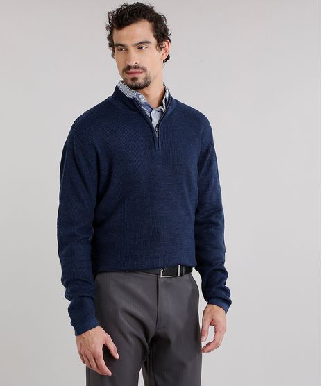 Sueter-Masculino-Gola-Alta-em-Trico-com-Ziper-Manga-Longa-Cinza-Mescla-Escuro-8855748-Cinza_Mescla_Escuro_1