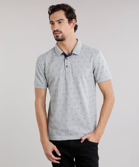 Polo-Masculina-em-Piquet-Estampada-Manga-Curta-em-Algodao---Sustentavel-Cinza-Mescla-8981737-Cinza_Mescla_1