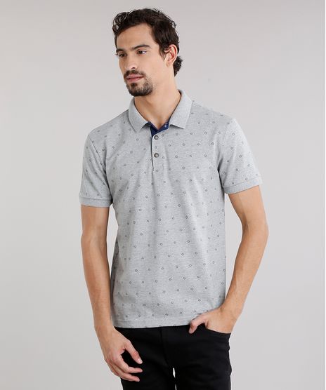 Polo-Masculina-em-Piquet-Estampada-Manga-Curta-em-Algodao---Sustentavel-Cinza-Mescla-8981737-Cinza_Mescla_1