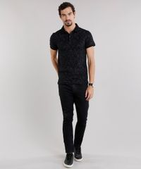 Polo-Masculina-Slim-Fit-Estampada-Floral-Manga-Curta-em-Algodao---Sustentavel-Preta-8959716-Preto_3