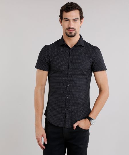 Camisa-Masculina-Slim-Estampada-Manga-Curta-Preta-8856198-Preto_1