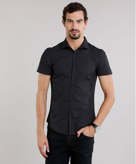 Camisa-Masculina-Slim-Estampada-Manga-Curta-Preta-8856198-Preto_1