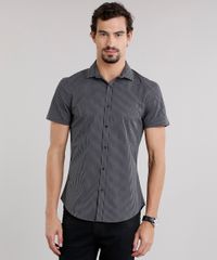 Camisa-Masculina-Slim-Xadrez-Manga-Curta-Preta-8856251-Preto_1