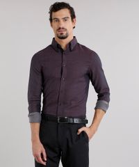 Camisa-Masculina-Slim-Estampada-de-Poa-com-Bolso-Manga-Longa-Vinho-8858209-Vinho_1