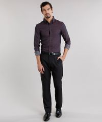 Camisa-Masculina-Slim-Estampada-de-Poa-com-Bolso-Manga-Longa-Vinho-8858209-Vinho_3