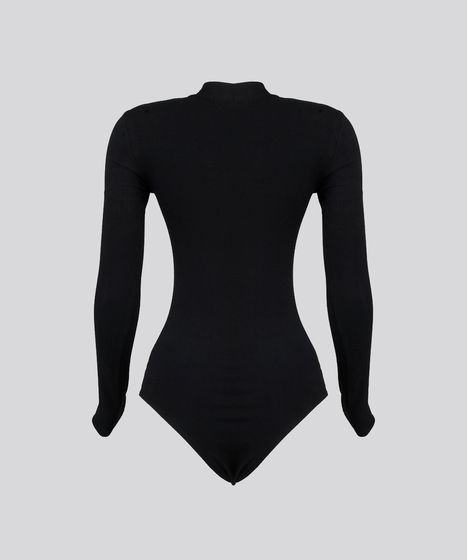 Body Feminino Gola Alta Basico Manga Longa Preto Cea