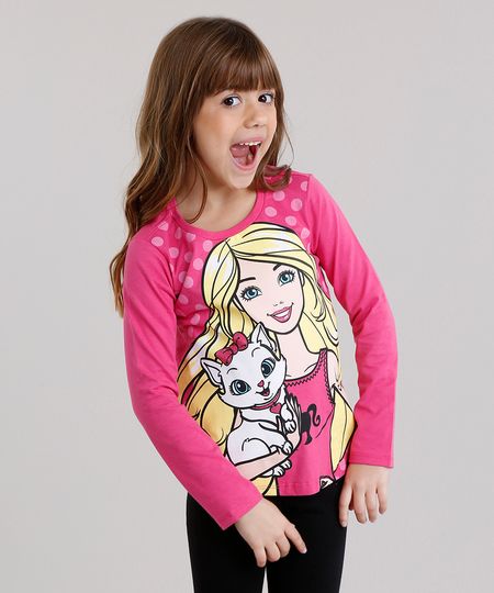 Blusa-Infantil-Barbie-com-Glitter-Manga-Longa-Decote-Redondo-em-Algodao---Sustentavel-Pink-9137849-Pink_1