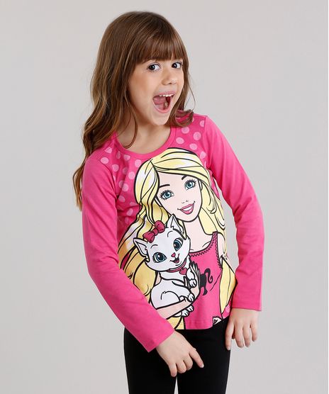 Blusa-Infantil-Barbie-com-Glitter-Manga-Longa-Decote-Redondo-em-Algodao---Sustentavel-Pink-9137849-Pink_1