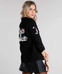 Jaqueta-Feminina-Militar-com-Bordado-Floral-em-Sarja-com-Bolsos-Preta-8858864-Preto_2