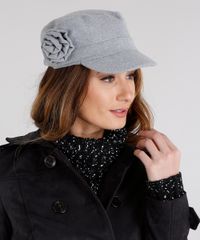 Boina-Feminina-com-Floral-Aba-Curva-em-Feltro-Cinza-8755728-Cinza_2