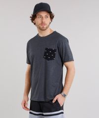 Camiseta-Masculina-com-Bolso-Estampado-de-Peixes-Manga-Curta-Gola-Careca-Cinza-Mescla-Escuro-9125661-Cinza_Mescla_Escuro_1