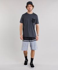 Camiseta-Masculina-com-Bolso-Estampado-de-Peixes-Manga-Curta-Gola-Careca-Cinza-Mescla-Escuro-9125661-Cinza_Mescla_Escuro_3