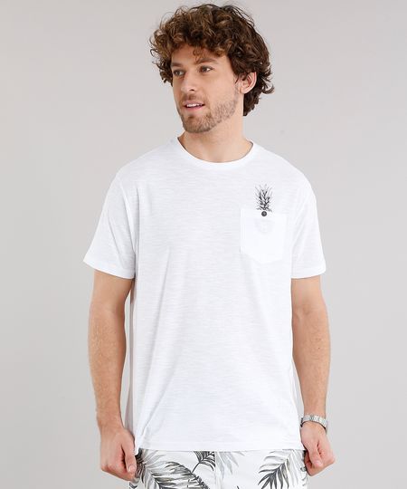 Camiseta-Masculina-com-Estampa-de-Abacaxi-e-Bolsos-Manga-Curta-Gola-Careca-Branca-8963233-Branco_1