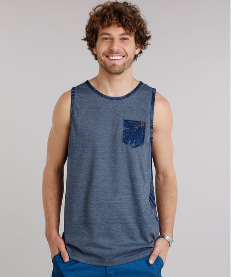 Regata-Masculina-com-Estampa-de-Folhagem-e-Bolso-Gola-Careca-Azul-Marinho-8963232-Azul_Marinho_1