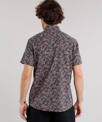 Camisa-Masculina-Estampada-Floral-com-Bolso-Manga-Curta-Preta-9101652-Preto_2