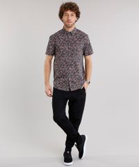 Camisa-Masculina-Estampada-Floral-com-Bolso-Manga-Curta-Preta-9101652-Preto_3