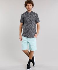Camisa-Masculina-Estampada-Floral-com-Bolso-Manga-Curta-Chumbo-9101652-Chumbo_3