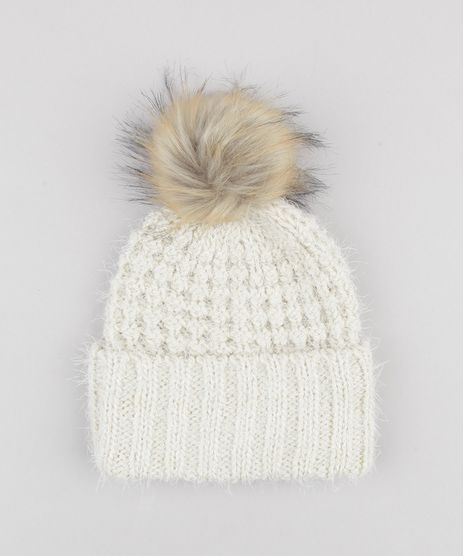 Gorro-Feminino-em-Trico-com-Lurex-e-Pompom-Bege-Claro-8764821-Bege_Claro_1