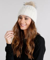 Gorro-Feminino-em-Trico-com-Lurex-e-Pompom-Bege-Claro-8764821-Bege_Claro_2