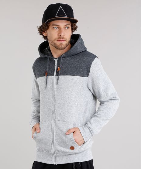 Blusao-Masculino-com-Capuz-Estampado-de-Folhagem-em-Moletom-Manga-Longa-Cinza-Mescla-8842283-Cinza_Mescla_1
