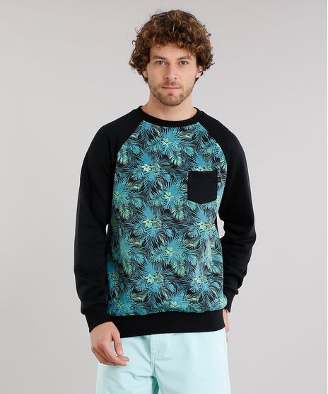 Blusao-Masculino-Raglan-Estampado-de-Folhagem-em-Moletom-com-Bolso-Verde-8842294-Verde_1
