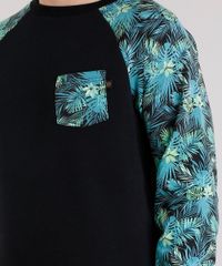 Blusao-Masculino-Raglan-com-Estampa-de-Folhagem-em-Moletom-com-Bolso-Preto-8842294-Preto_4