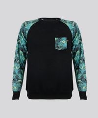 Blusao-Masculino-Raglan-com-Estampa-de-Folhagem-em-Moletom-com-Bolso-Preto-8842294-Preto_5
