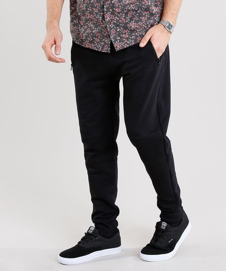 Calca-Masculina-Jogger-em-Moletom-com-Bolsos-e-Ziper-Preta-9144785-Preto_1