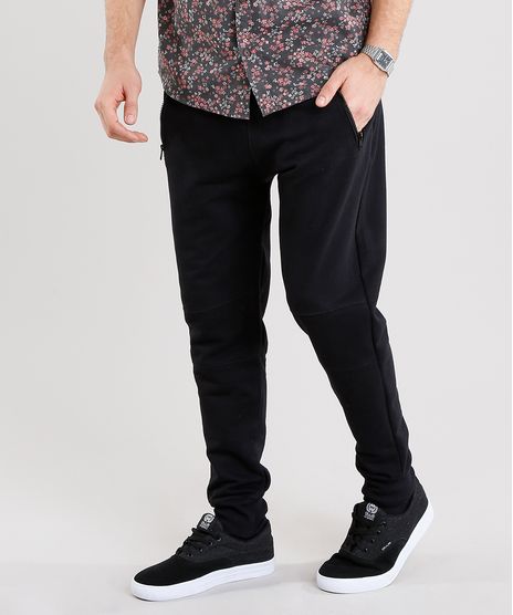 Calca-Masculina-Jogger-em-Moletom-com-Bolsos-e-Ziper-Preta-9144785-Preto_1
