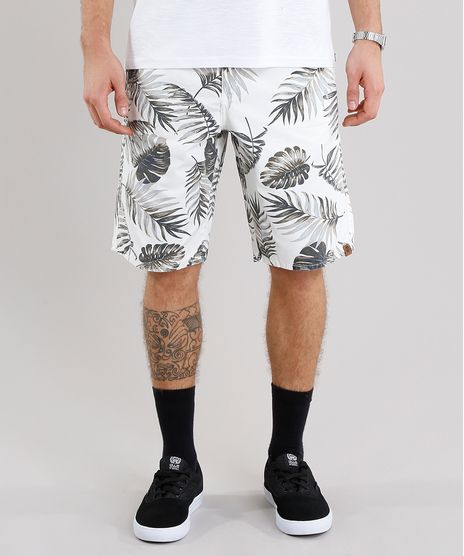 Bermuda-Masculina-Reta-Estampada-de-Folhagem-com-Bolsos-Off-White-9152162-Off_White_1