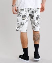 Bermuda-Masculina-Reta-Estampada-de-Folhagem-com-Bolsos-Off-White-9152162-Off_White_2