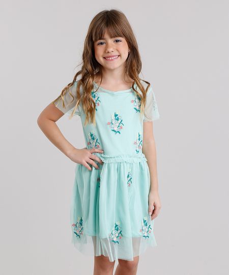 Vestido-Infantil-em-Tule-Bordado-Floral-Manga-Curta-Decote-Redondo-Verde-Claro-8690745-Verde_Claro_1