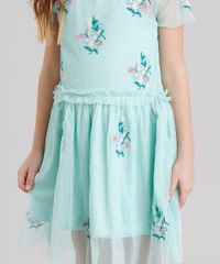 Vestido-Infantil-em-Tule-Bordado-Floral-Manga-Curta-Decote-Redondo-Verde-Claro-8690745-Verde_Claro_4