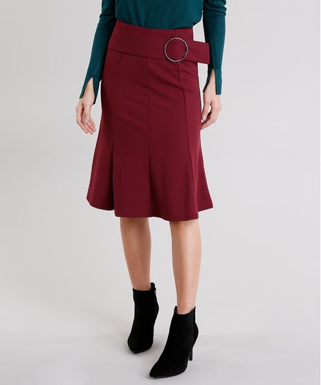 Saia-Feminina-Midi-Evase-com-Argola-e-Faixa-Vinho-8888841-Vinho_1
