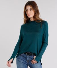 Sueter-Feminino-Gola-Alta-com-Fendas-Manga-Longa-Verde-Escuro-8881680-Verde_Escuro_1