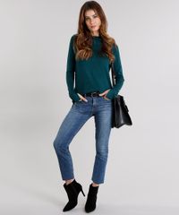 Sueter-Feminino-Gola-Alta-com-Fendas-Manga-Longa-Verde-Escuro-8881680-Verde_Escuro_3
