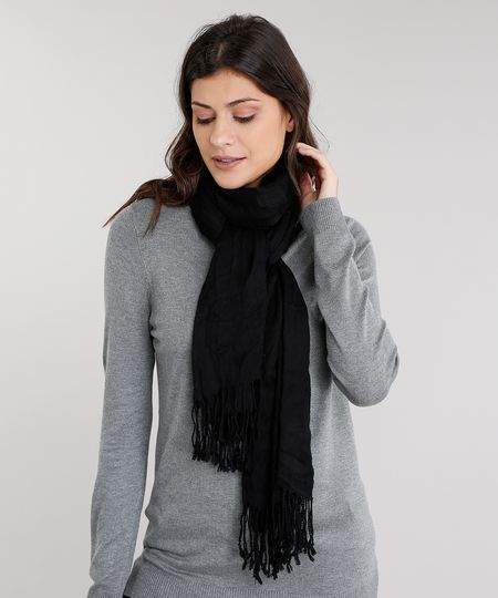 Cachecol-Feminino-Basico-Amplo-com-Franjas-Preto-8754561-Preto_1