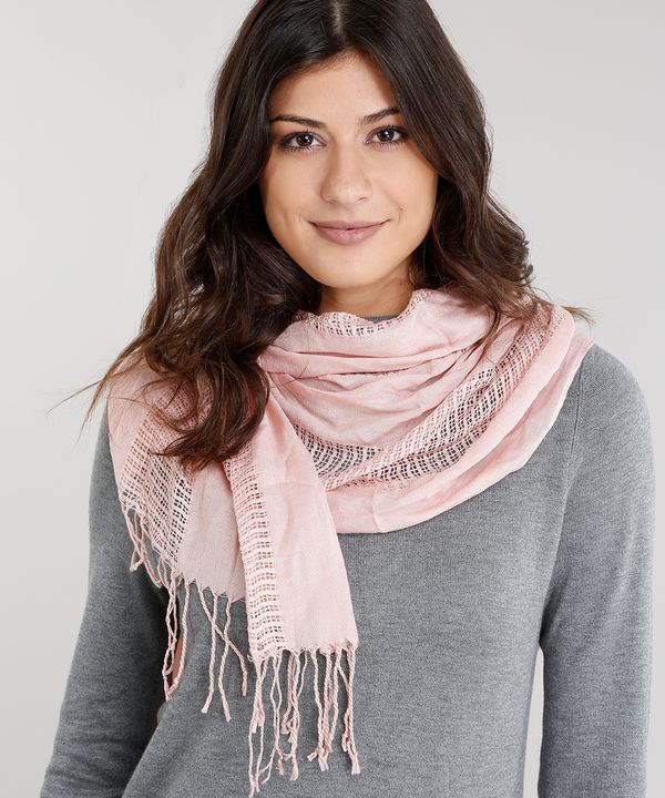 Cachecol Feminino com Vazados Rosê Único