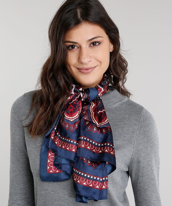 Lenço Feminino Estampado Acetinado Azul Marinho Único