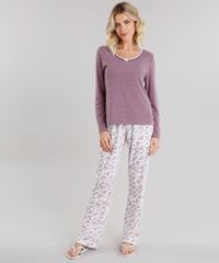 Pijama-Feminino-com-Estampa-Floral-Manga-Longa-Vinho-9134571-Vinho_1