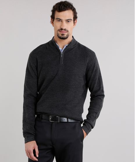 Sueter-Masculino-Gola-Alta-em-Trico-com-Ziper-Manga-Longa-Cinza-Mescla-Escuro-8855748-Cinza_Mescla_Escuro_1