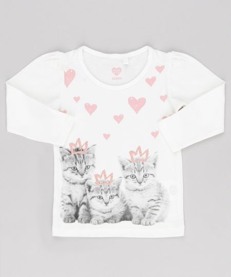 Blusa-Infantil-Gatinhos-com-Glitter-Manga-Longa-Decote-Redondo-em-Algodao---Sustentavel-Off-White-9145681-Off_White_1