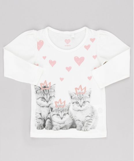 Blusa-Infantil-Gatinhos-com-Glitter-Manga-Longa-Decote-Redondo-em-Algodao---Sustentavel-Off-White-9145681-Off_White_1