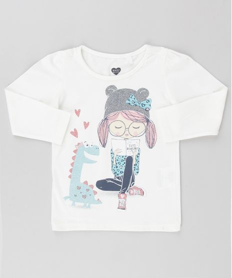 Blusa-Infantil-Dinossauro-com-Glitter-Manga-Longa-Decote-Redondo-em-Algodao---Sustentavel-Off-White-9145676-Off_White_1