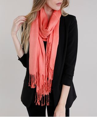 Cachecol-Feminino-Basico-Amplo-com-Franjas-Coral-8754561-Coral_1