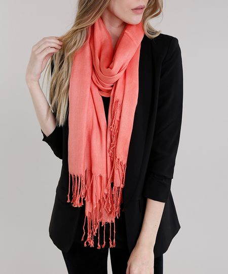 Cachecol-Feminino-Basico-Amplo-com-Franjas-Coral-8754561-Coral_1