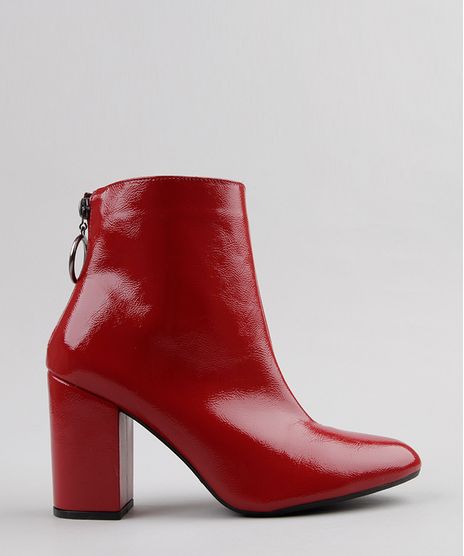Bota-Feminina-em-Verniz-Com-Ziper-de-Argola-Cano-Curto-Vermelha-9081379-Vermelho_1
